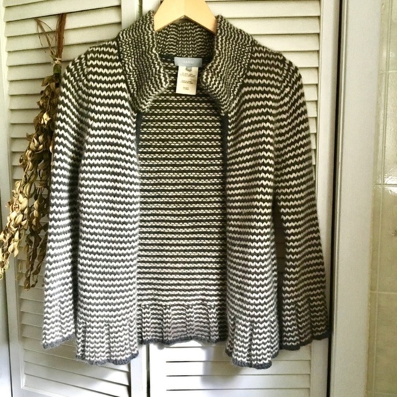 {Farhi} Wool Angora Striped Grey Cardigan Sweater - Picture 8 of 8